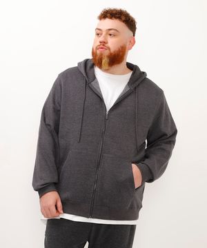 jaqueta de moletom básica plus size cinza mescla