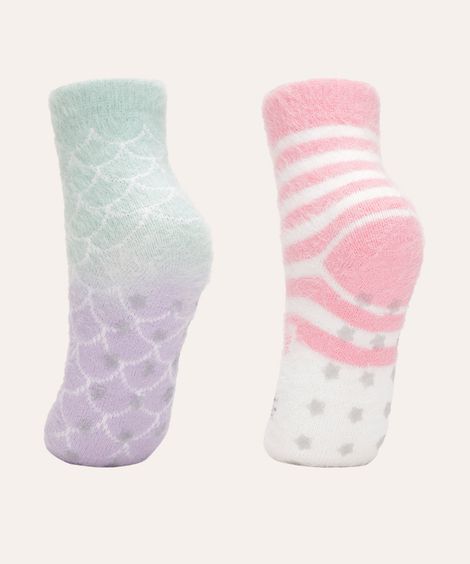 kit de 2 pares de meias infantis gatinha antiderrapante branco
