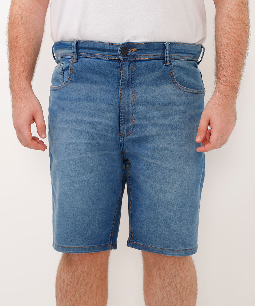 Bermuda Slim Jeans Azul Médio