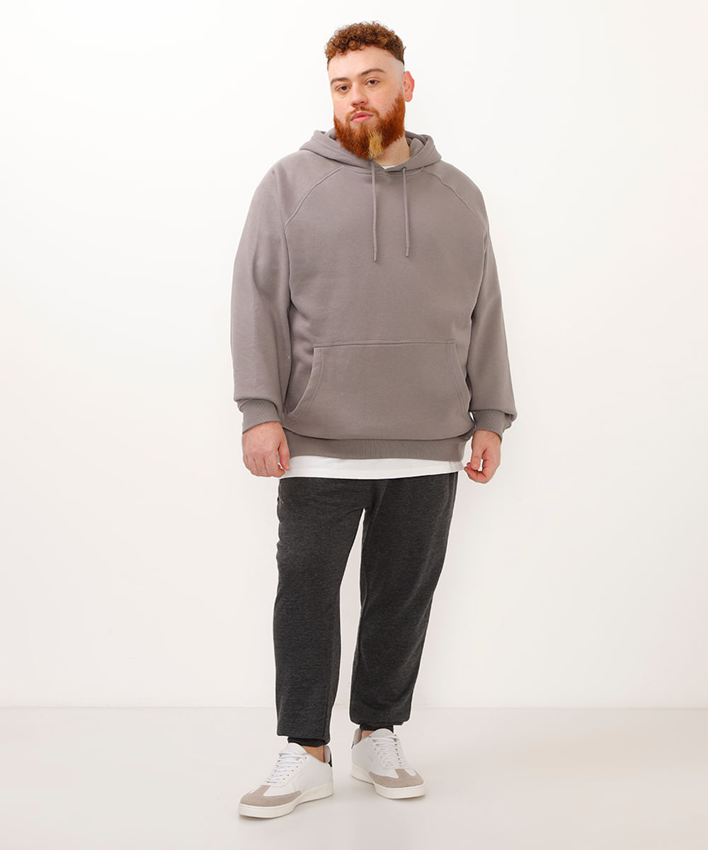 blusão de moletom plus size com capuz chumbo