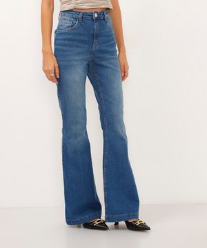 calça jeans flare cintura alta azul