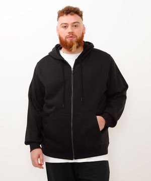 jaqueta de moletom básica plus size preto