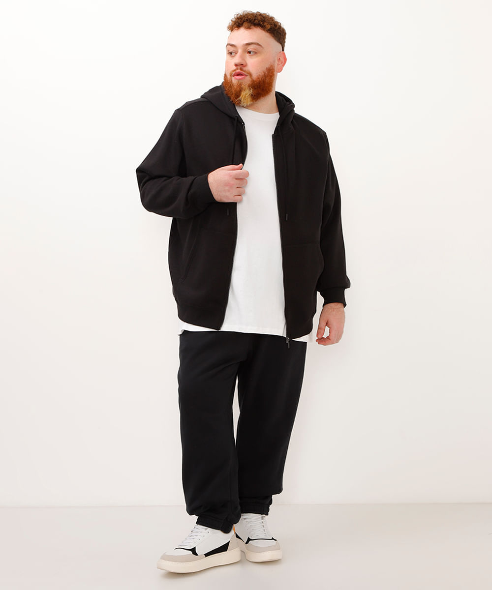 jaqueta de moletom básica plus size preto