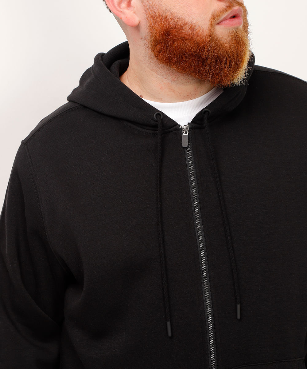 jaqueta de moletom básica plus size preto