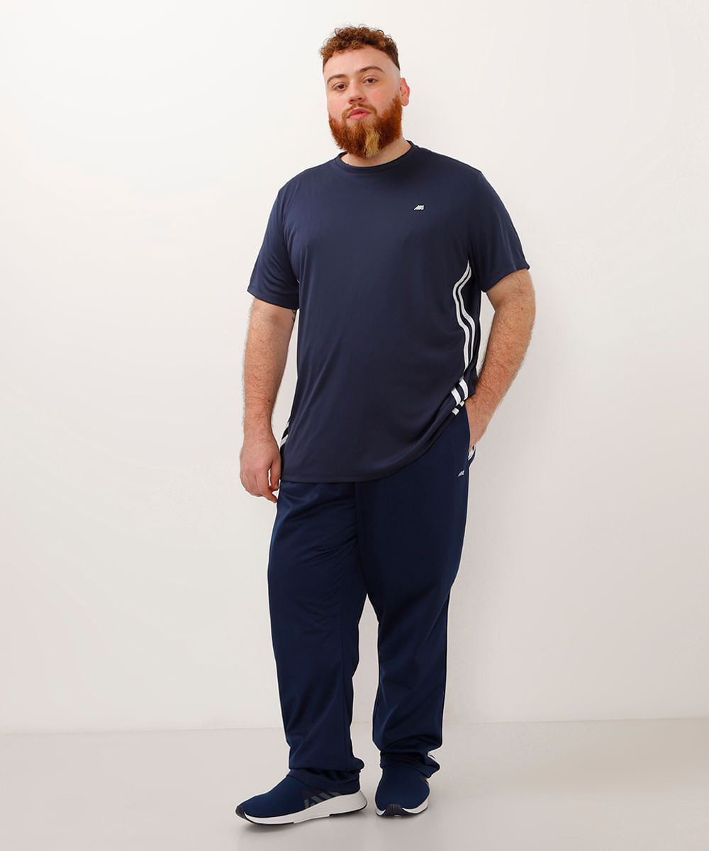camiseta plus size manga curta esportiva azul marinho
