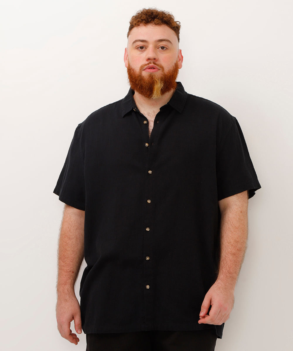 camisa de algodão manga curta plus size preto