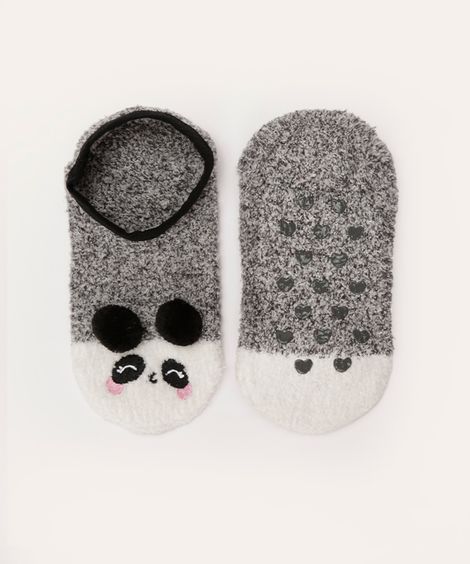 meia sapatilha infantil panda antiderrapante branca