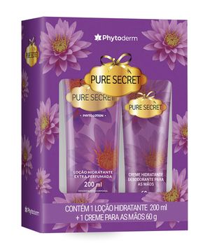 kit presente phytoderm pure secret loção hidratante corporal 200ml e creme de mãos 60g