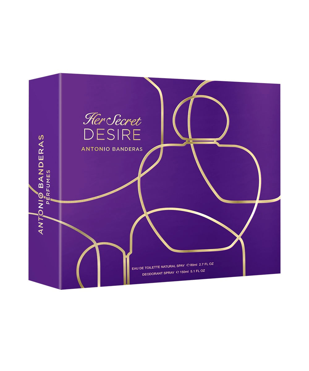 kit banderas her secret desire eau de toilette 80ml e 24h desodorante spray 150ml