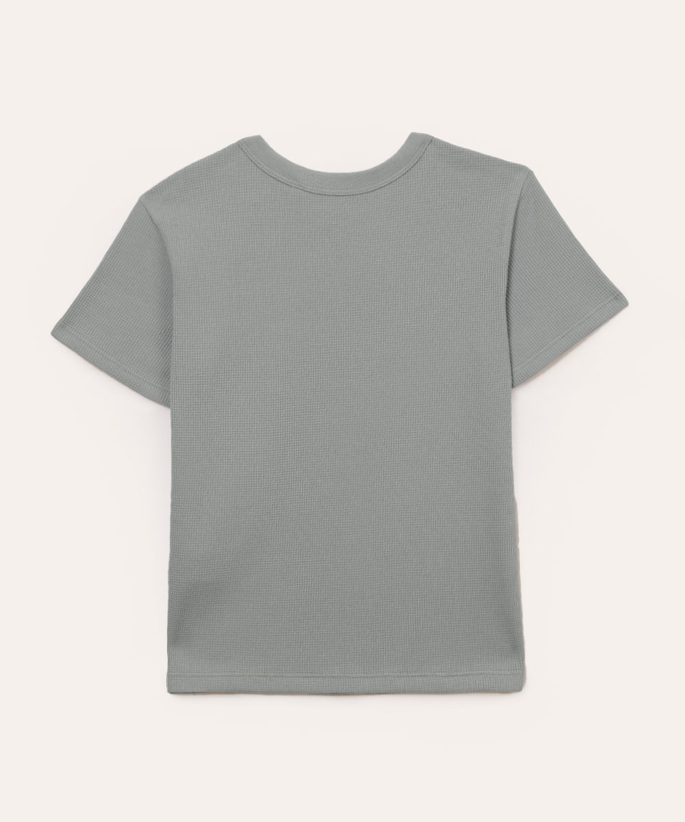 camiseta de algodão infantil com bolso azul médio
