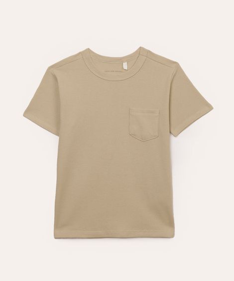 camiseta de algodão infantil com bolso bege
