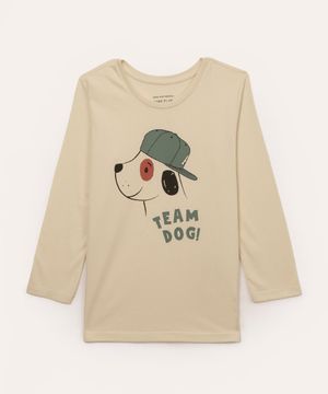 camiseta de algodão infantil cachorro bege