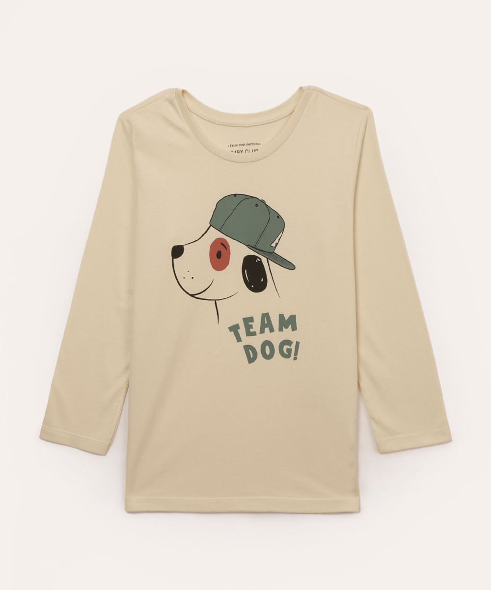 camiseta de algodão infantil cachorro bege