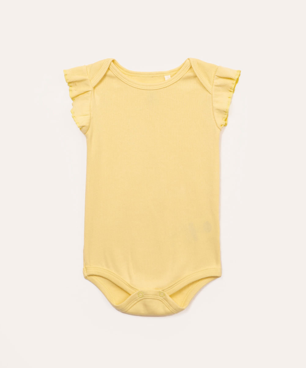 body de algodão infantil canelado manga curta amarelo