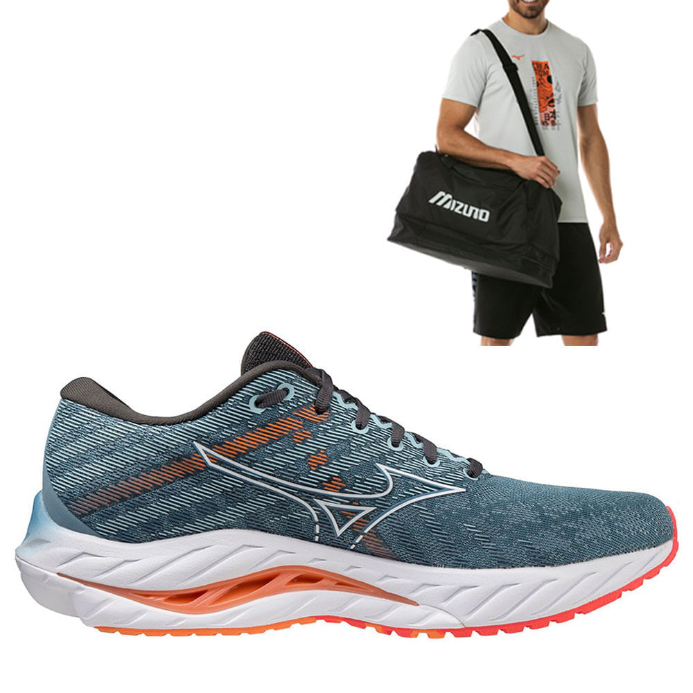 Kit 1 Tênis de Corrida Masculino Mizuno Wave Inspire 19 e 1 Mala de treino Master Azul Menor preço em Kit 1 Tênis de Corrida Masculino Mizuno Wave Inspire 19 e 1 Mala de treino Master Azul