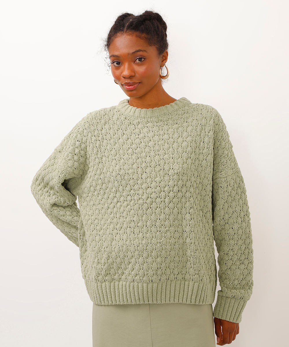 suéter de tricot chenille verde
