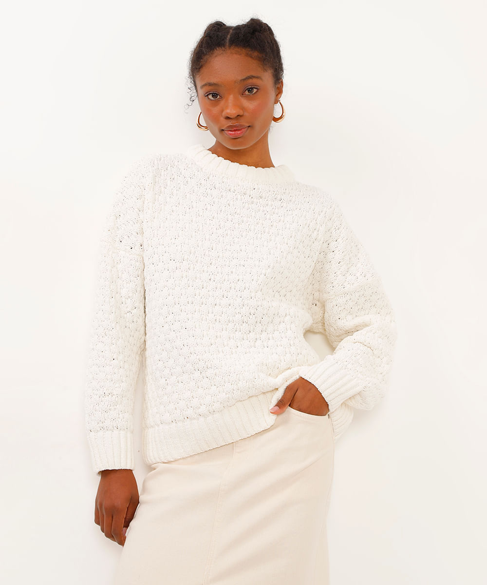 suéter de tricot chenille off white