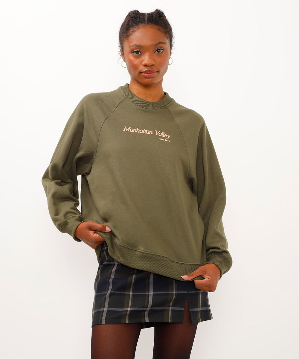 blusão de moletom oversized manhattan valley verde militar