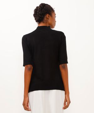 blusa de tricot gola alta manga curta preto