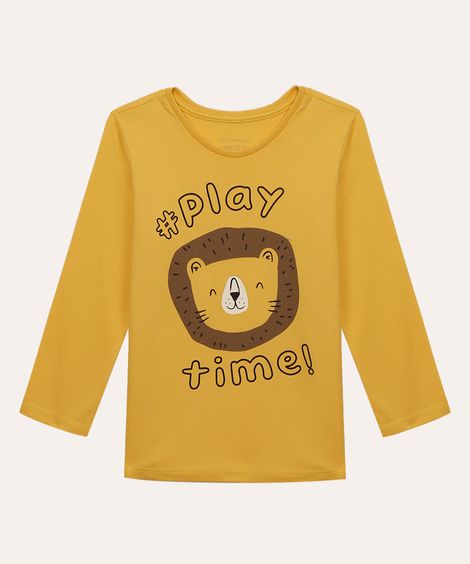 camiseta de algodão infantil leão amarelo