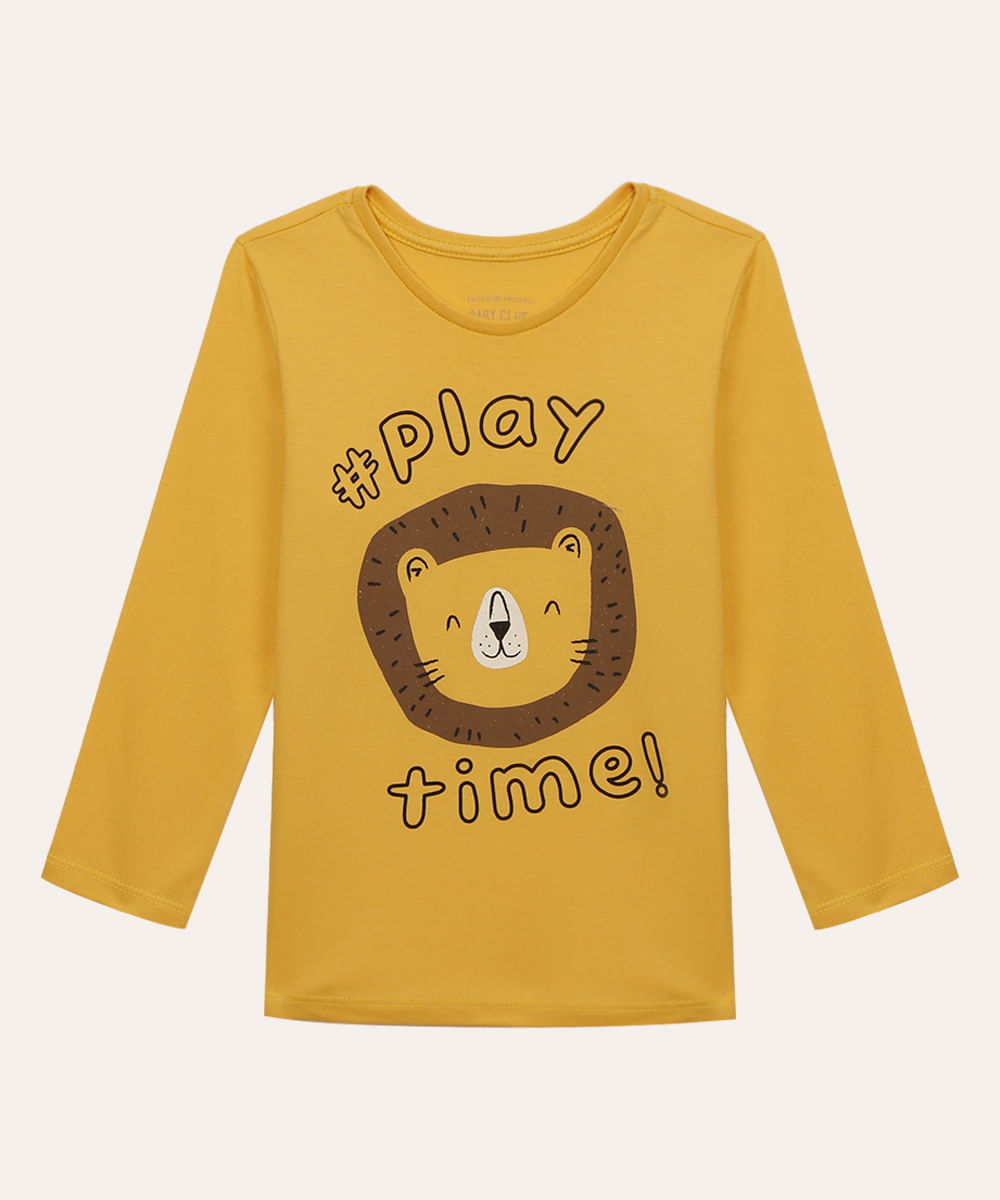 camiseta de algodão infantil leão amarelo