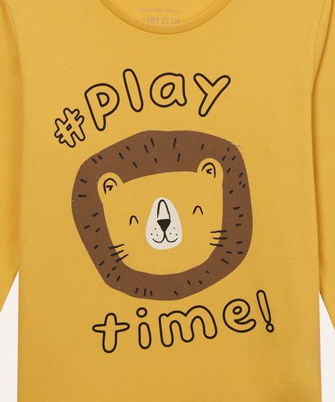 camiseta de algodão infantil leão amarelo