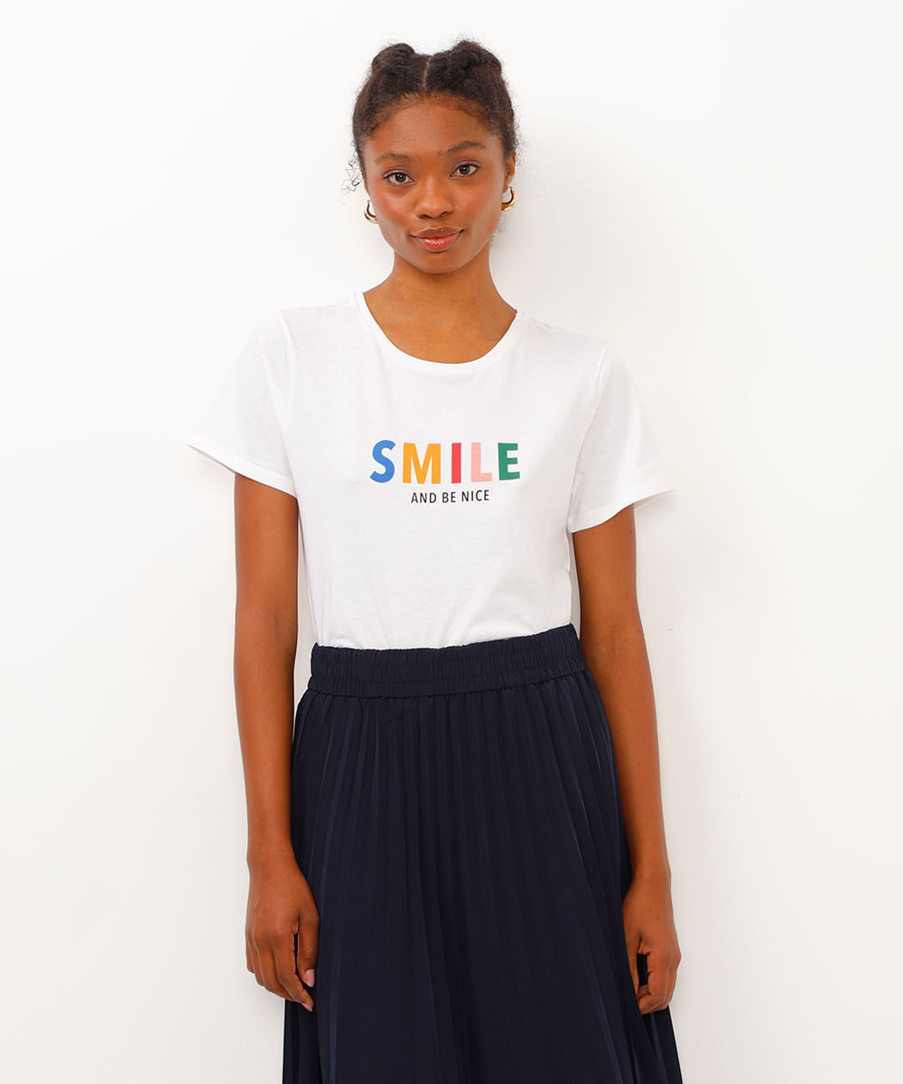 camiseta de algodão manga curta smile off white
