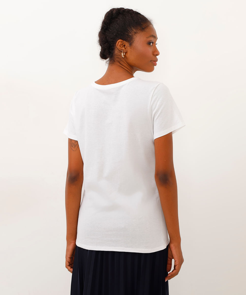 camiseta de algodão manga curta smile off white