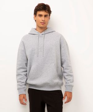 blusão de moletom oversized com capuz cinza mescla