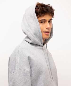 blusão de moletom oversized com capuz cinza mescla