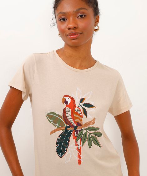 camiseta de algodão manga curta arara bege