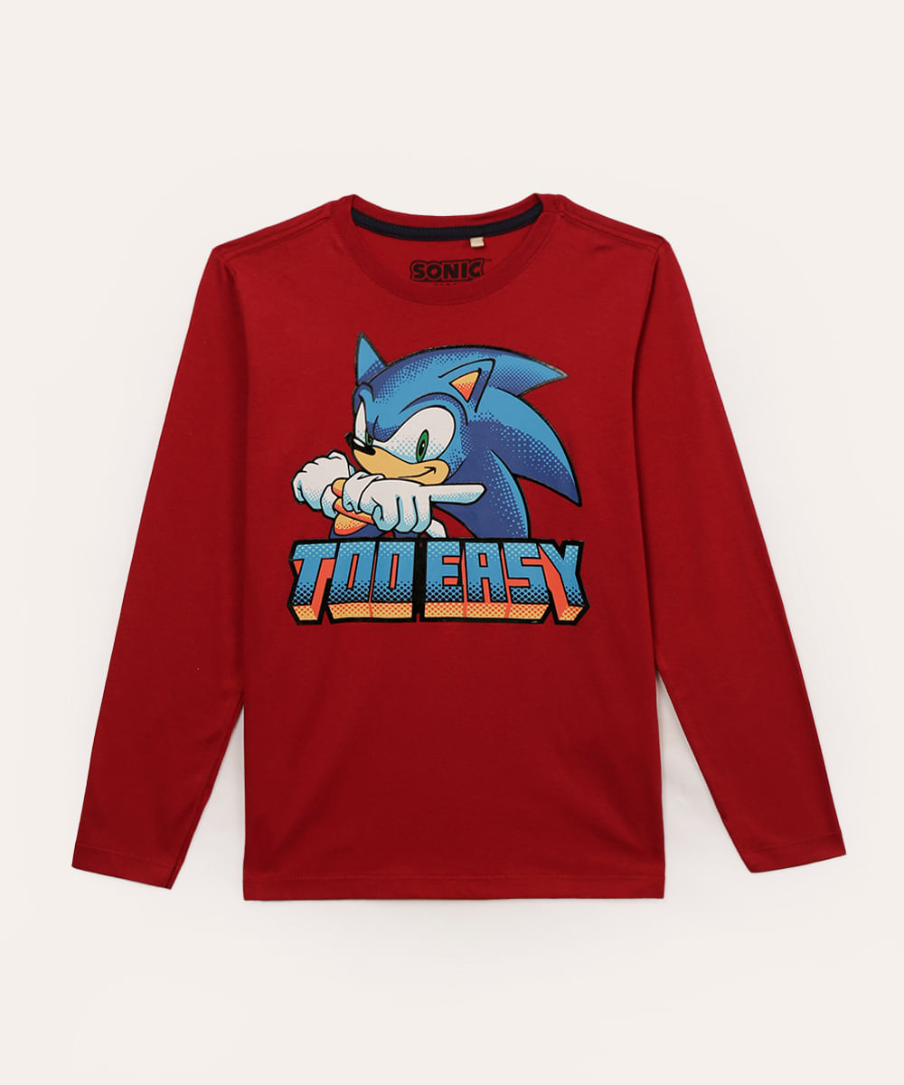 camiseta de algodão infantil sonic vermelho