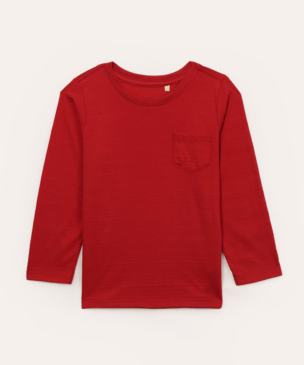 camiseta infantil com bolso manga longa vermelha