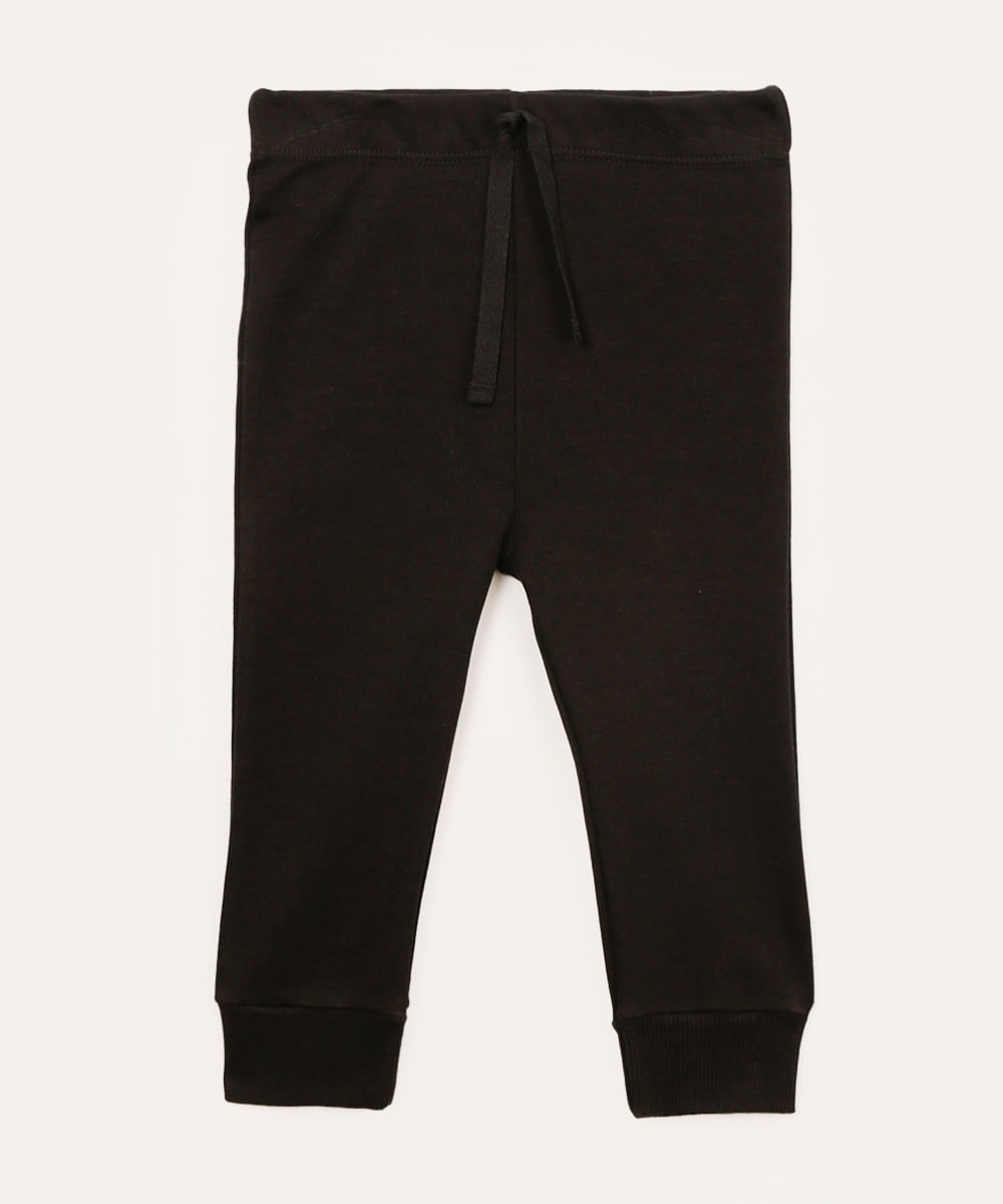 calça de algodão infantil com cordão preta