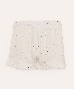 short de algodão infantil poá com babado off white