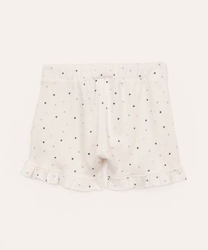 short de algodão infantil poá com babado off white