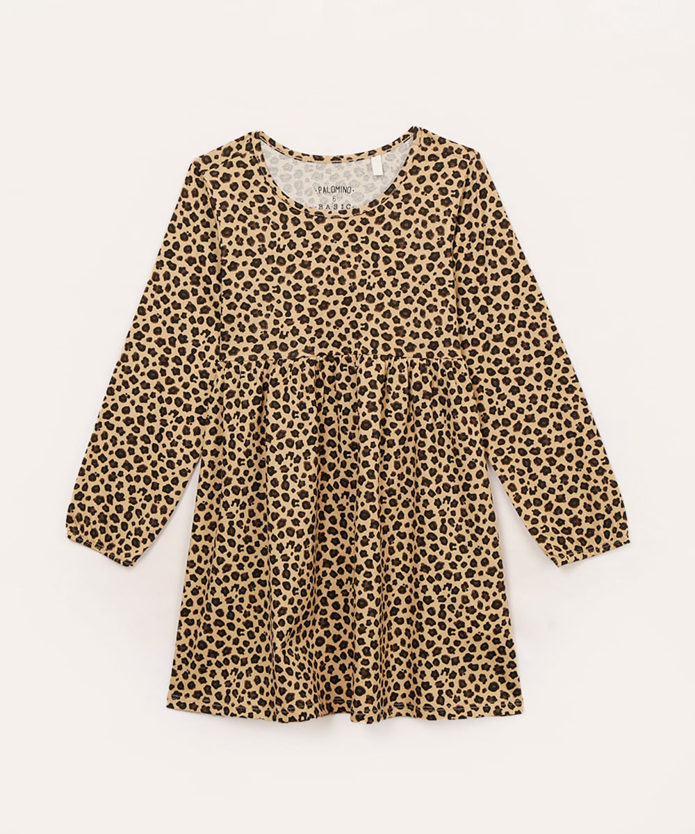 vestido de algodão infantil animal print onça colorido