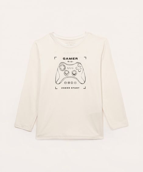 camiseta de algodão infantil gamer branca