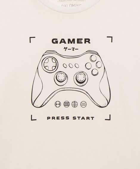 camiseta de algodão infantil gamer branca