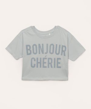 camiseta de algodão infantil bonjour azul claro