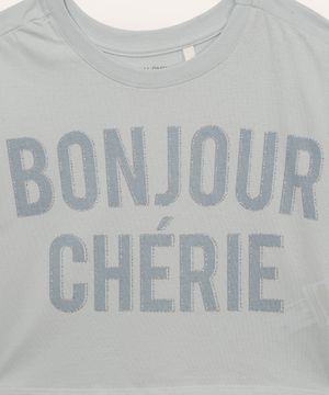 camiseta de algodão infantil bonjour azul claro