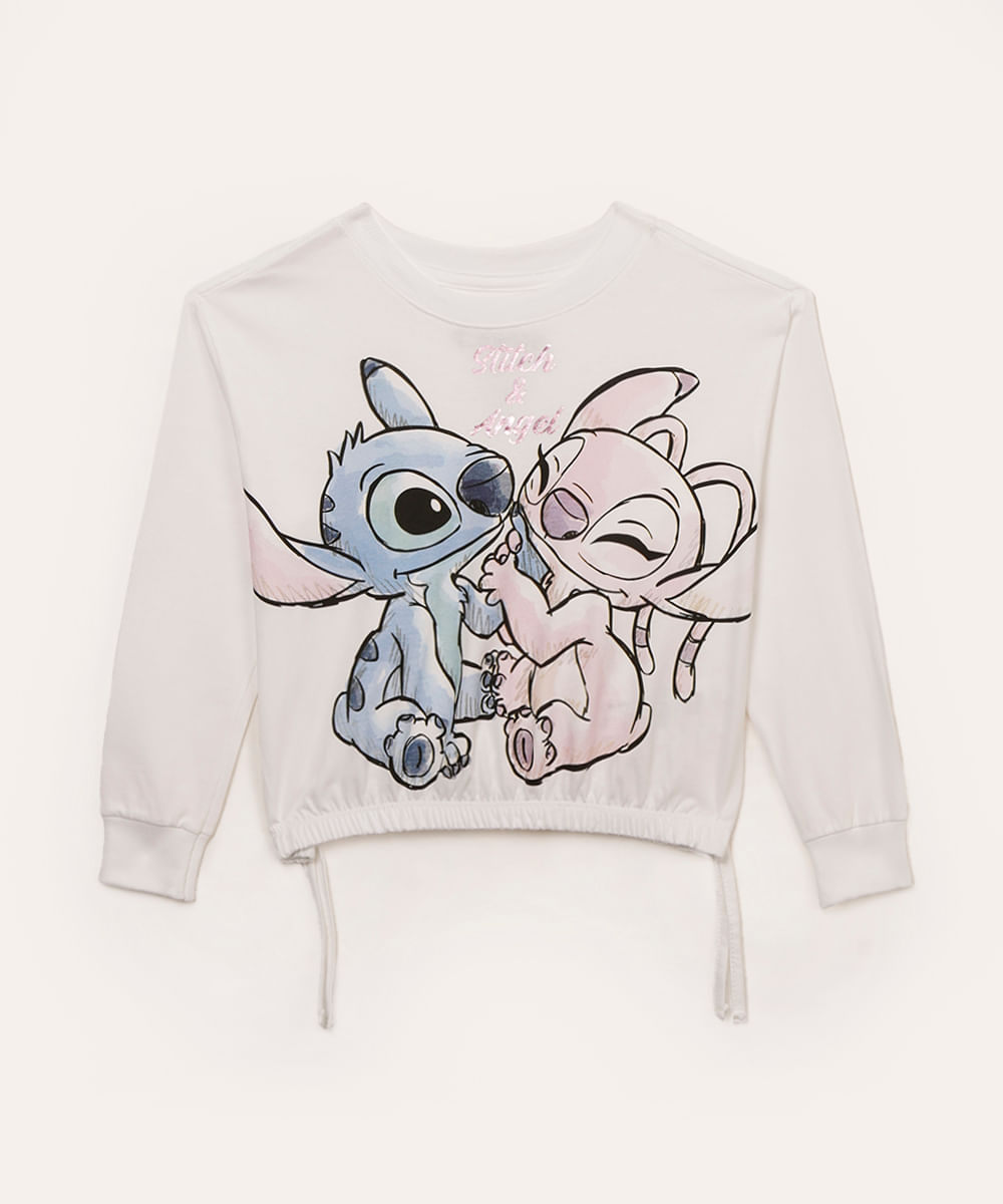 camiseta de algodão infantil stitch off white