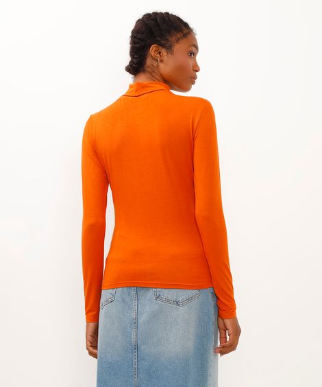 blusa básica manga longa gola alta laranja
