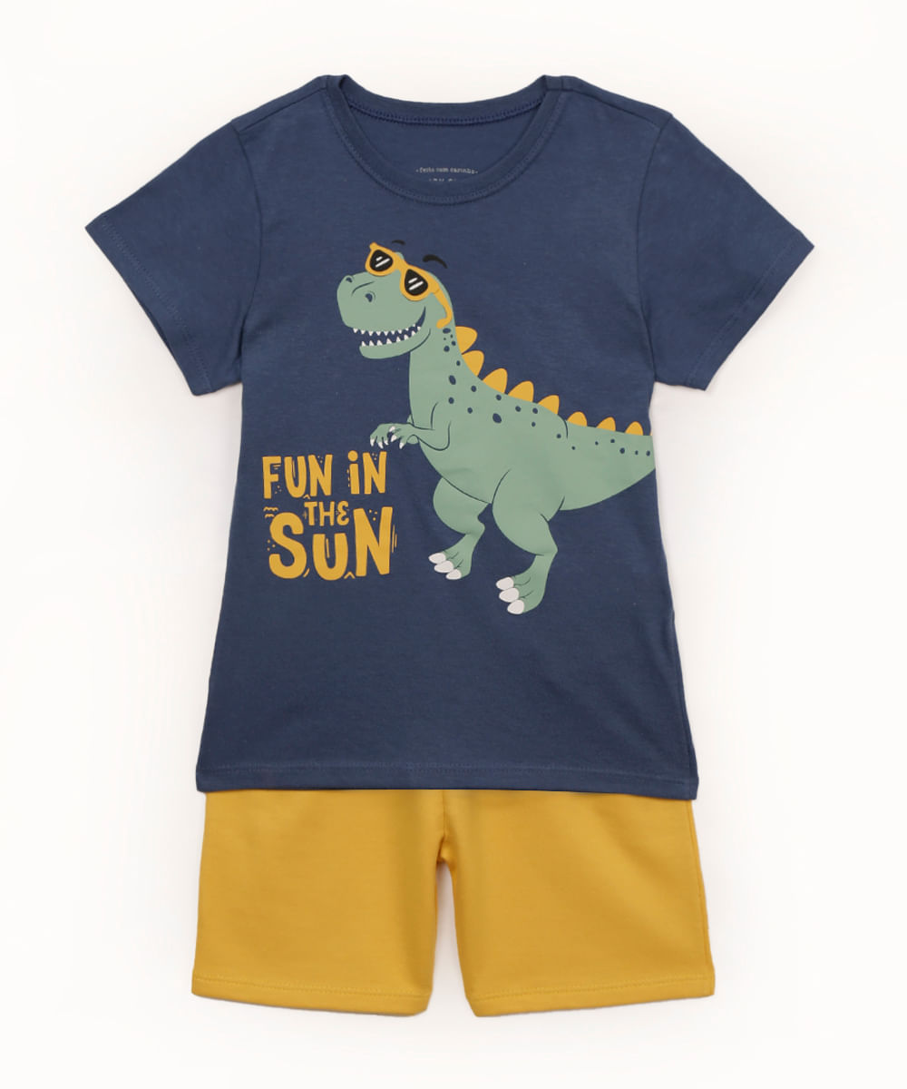 conjunto infantil dino manga curta azul