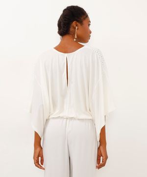 blusa de laise manga ampla decote nas costas off white