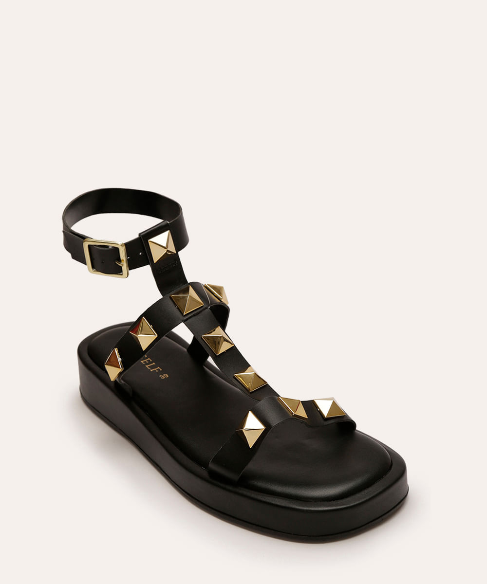 sandália flatform com tachas oneself preta