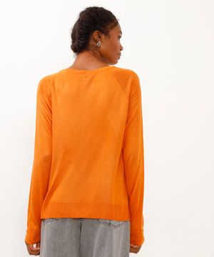 blusa de tricot reta manga longa laranja