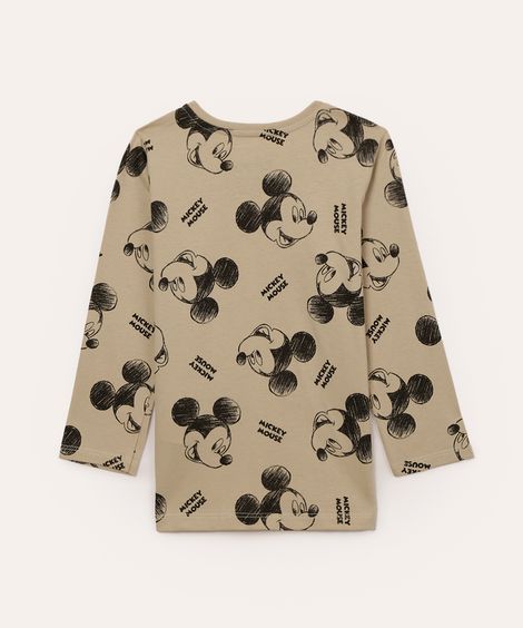 camiseta de algodão infantil mickey manga longa bege