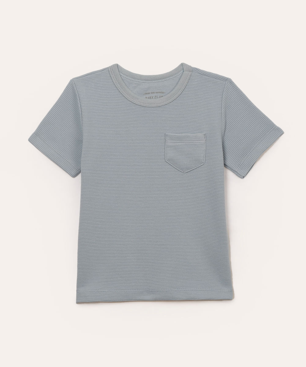 camiseta infantil texturizada com bolso manga curta azul