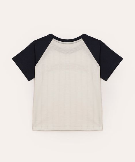 camiseta de algodão infantil listrada raglan branca